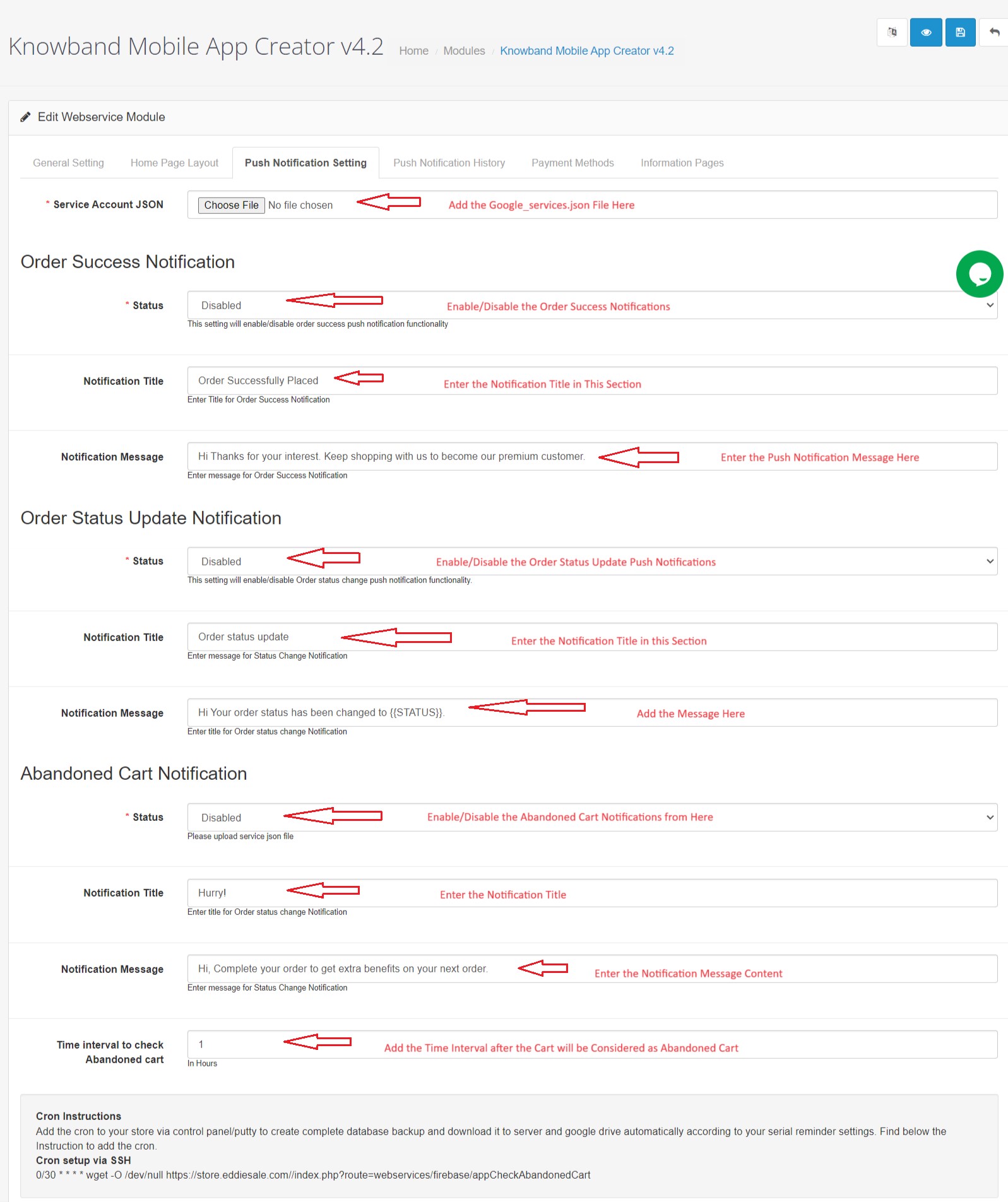 Notification push dans l'application mobile Knowband