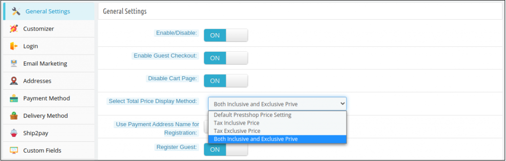 knowband-prestashop-one-page-checkout-module-admin-interface-total-price-display-method