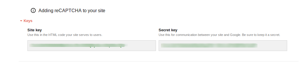 recaptcha site key and secret key