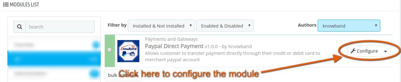 Posizione menu di Prestashop Paypal diretto pagamento |  knowband