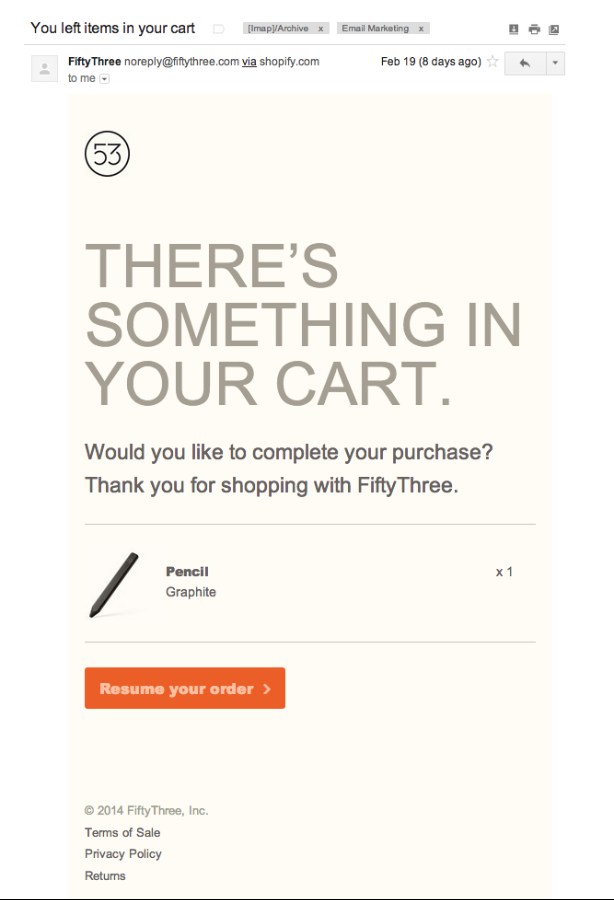 How can OpenCart website owners recover the sales lost due to shopping cart abandonment?- Example of an abandoned cart email | knowband