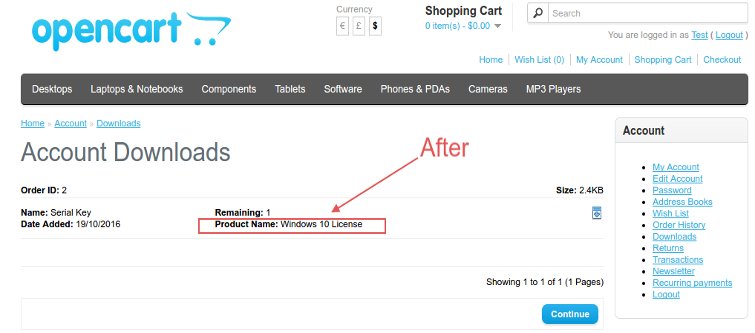How can you add the product name on the OpenCart download page? | Knowband