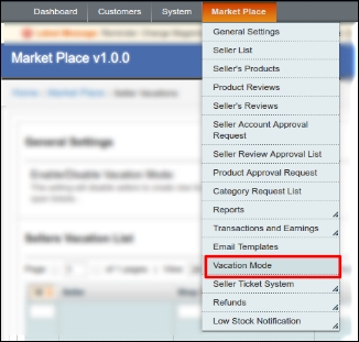 Magento MarketPlace Seller Vacation Mode Addon-MarketPlace Menu | knowband