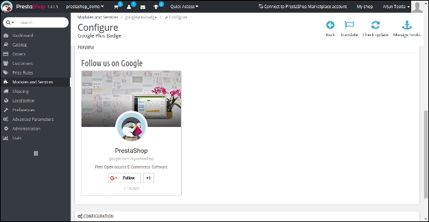 Prestashop Google Plus Badge-Front Office Interface-Con Facebook entra box | knowband