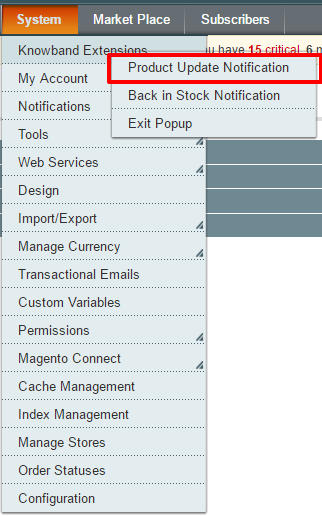 D: \ Magento Plugins \ Notificación de actualización del producto \ Screenshots \ Configuration System Magento Admin.png