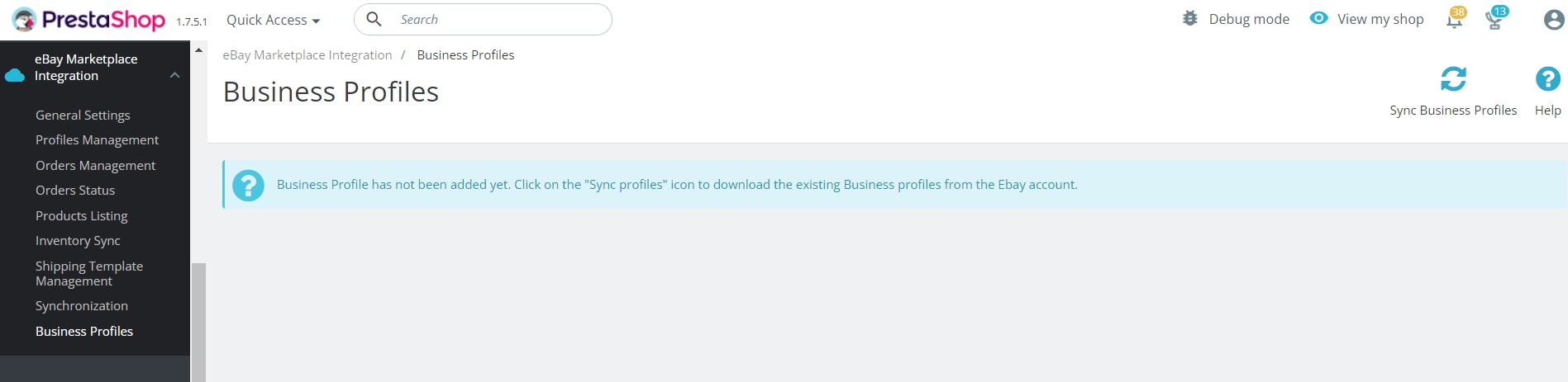 Sección de Perfil de Empresa en el complemento Conector de eBay de Knowband para Prestashop