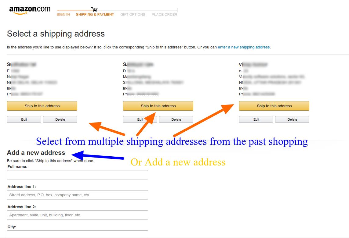 Strona wysyłkowa i płatnicza Amazon