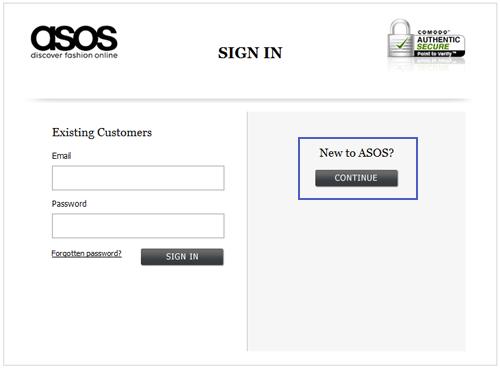 ASOS Sign In Page