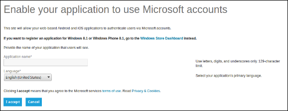 Habilitar la aplicación para utilizar cuentas de Microsoft