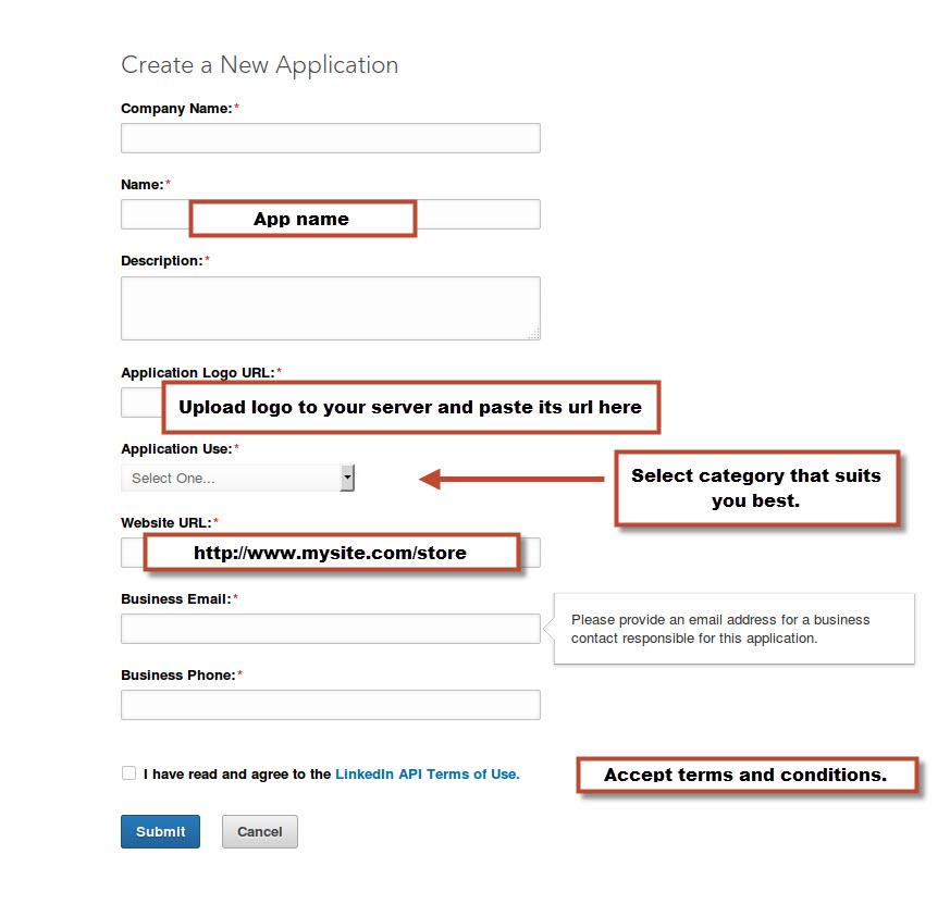Create Application Form for Linkedin API