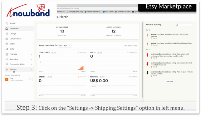 Adicionar perfil de remessa no Etsy Marketplace