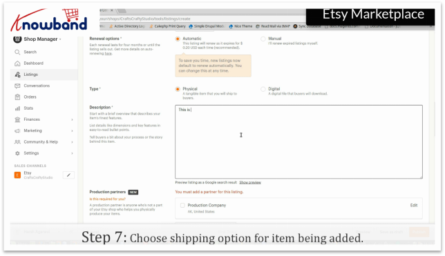 Add a product in Etsy Marketplace