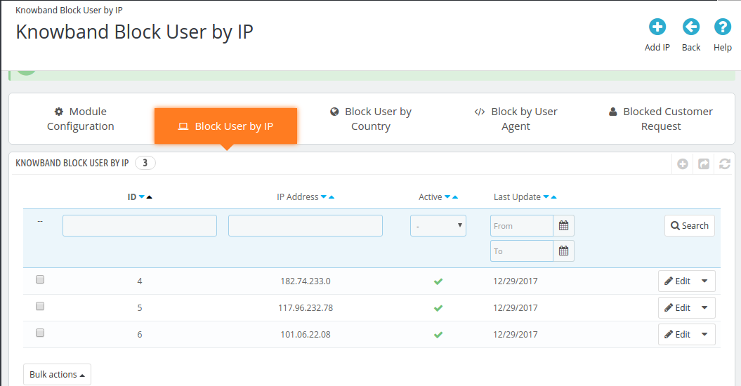Prestashop bloquear usuário por IP