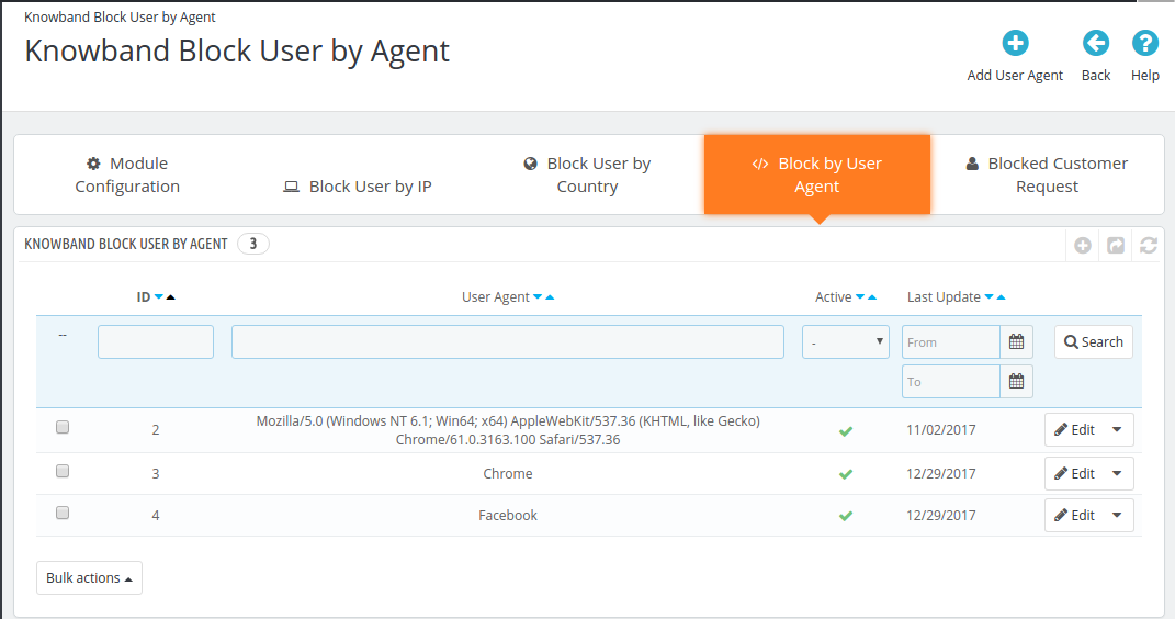Prestashop Block Benutzer / Bot von User Agent