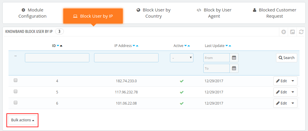 Usuário / bot de Prestashop Block por IP Addon