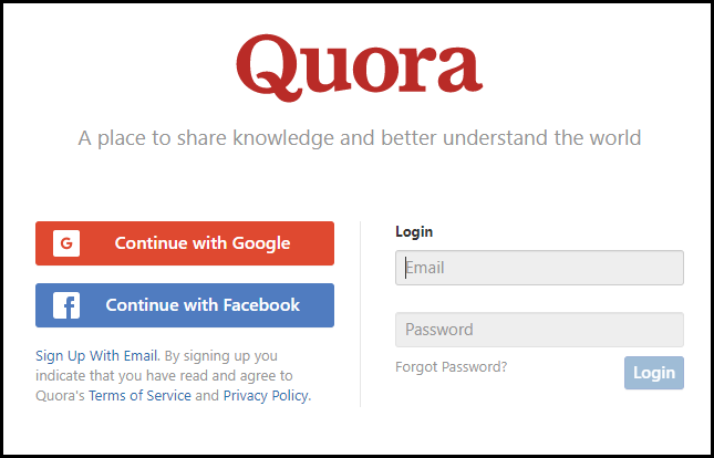 Logowanie społecznościowe Quora
