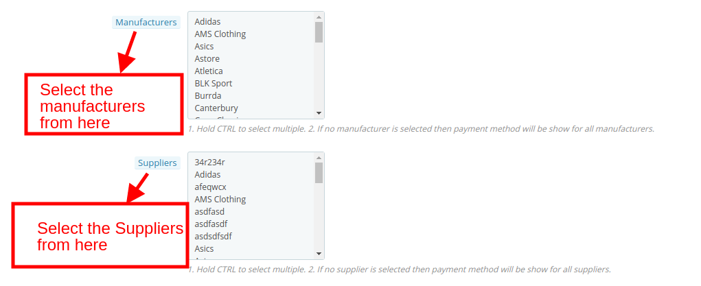 Select the Manufacture and Suppliers tab | Prestashop Cash on Delivery with Fee Module
