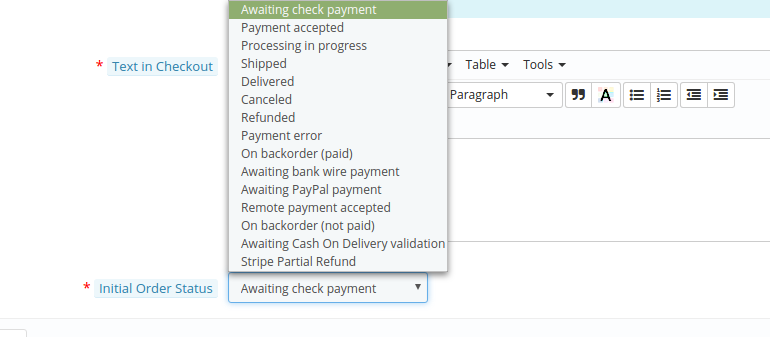 Select the Payment Status tab | Prestashop Cash on Delivery with Fee Module