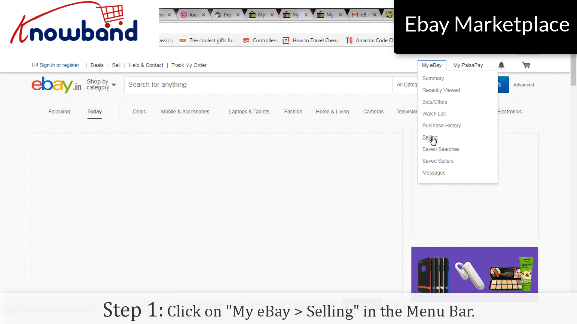 Barra dei menu di eBay
