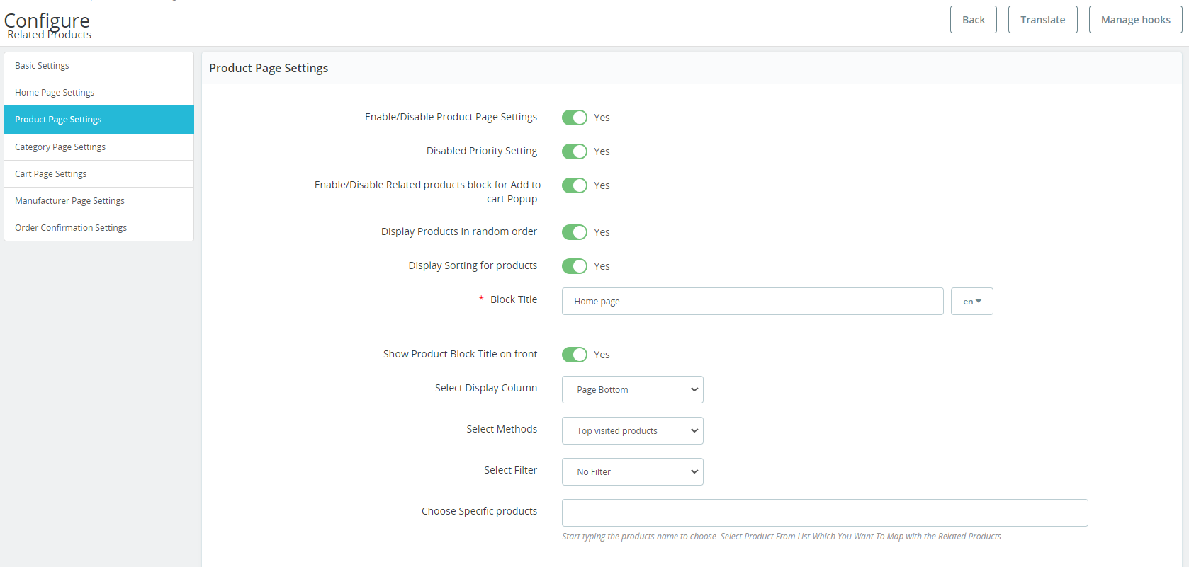 prestashop-related-product-module-product-page-settings