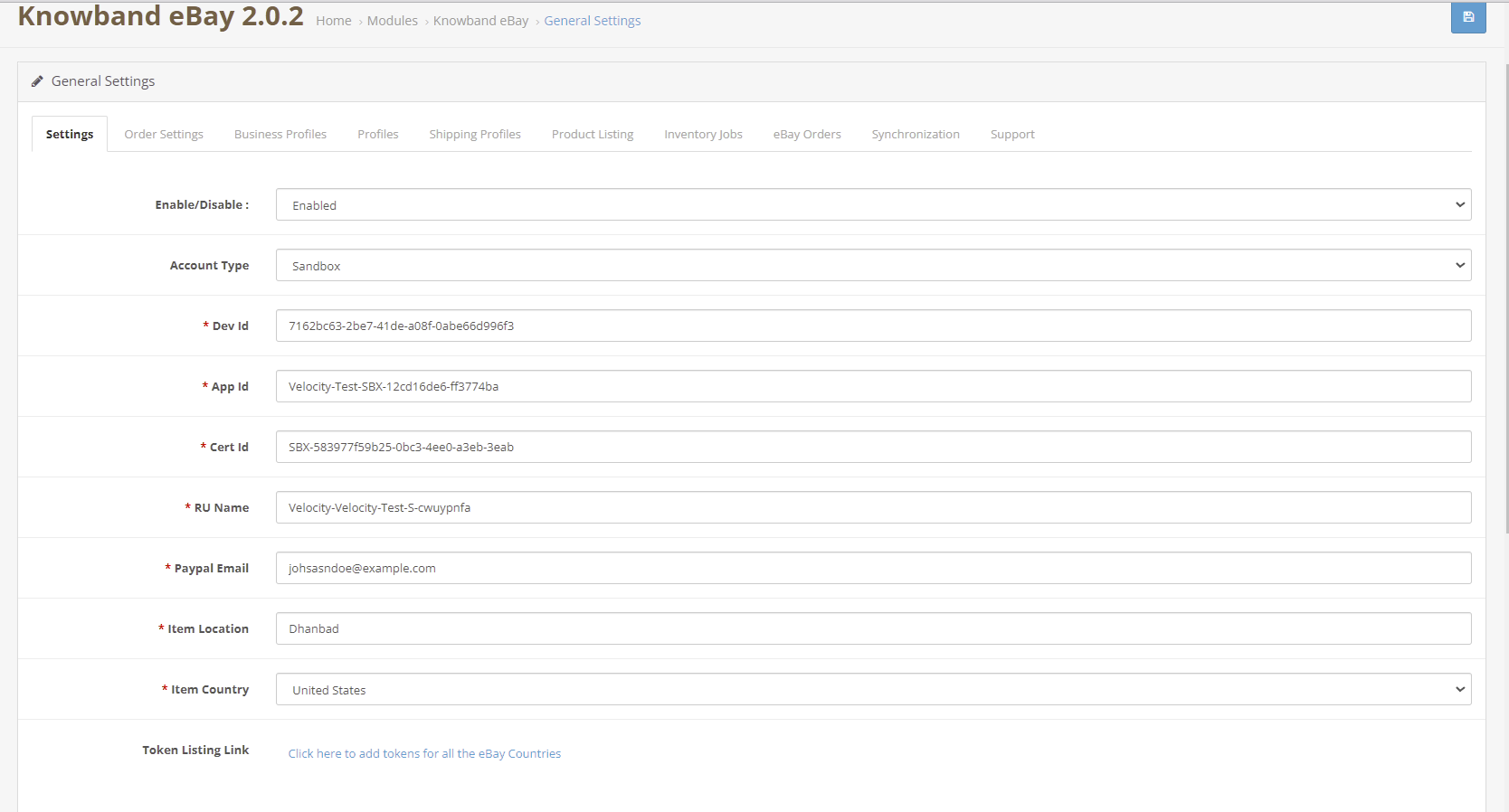 Configuración general de Knowband Opencart eBay Configuración general de Knowband Opencart eBay