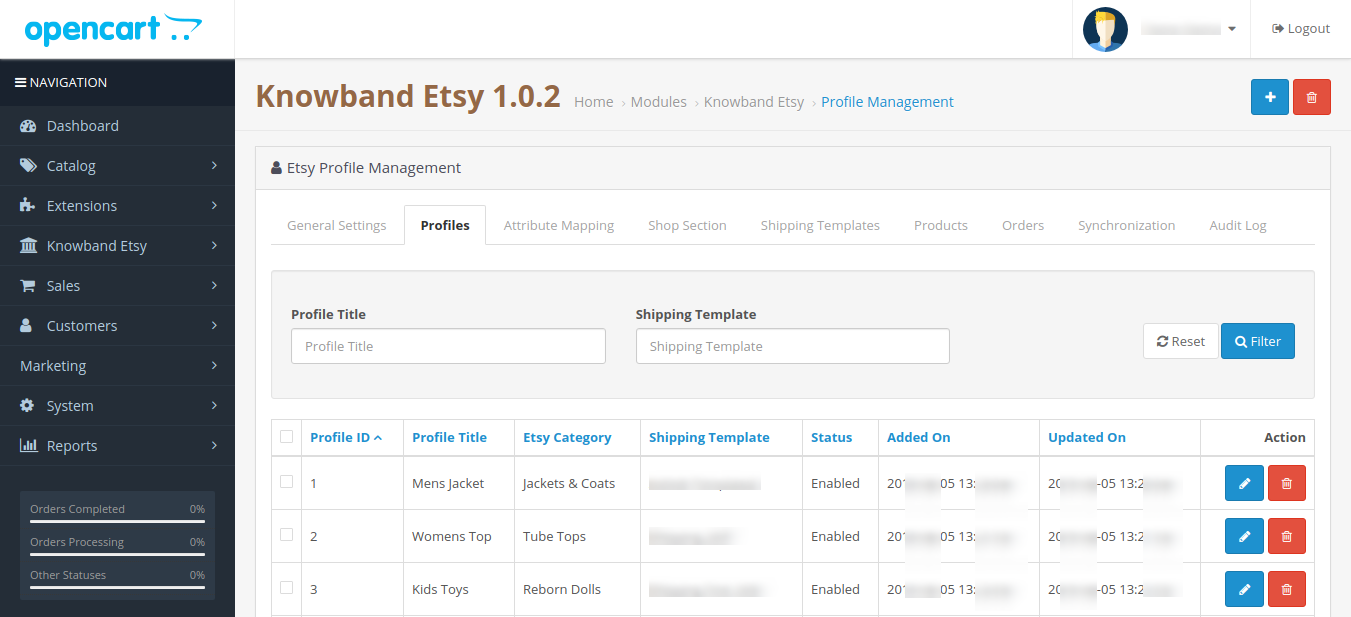 knowband-opencart-etsy-integration-admin-interface-profile-management