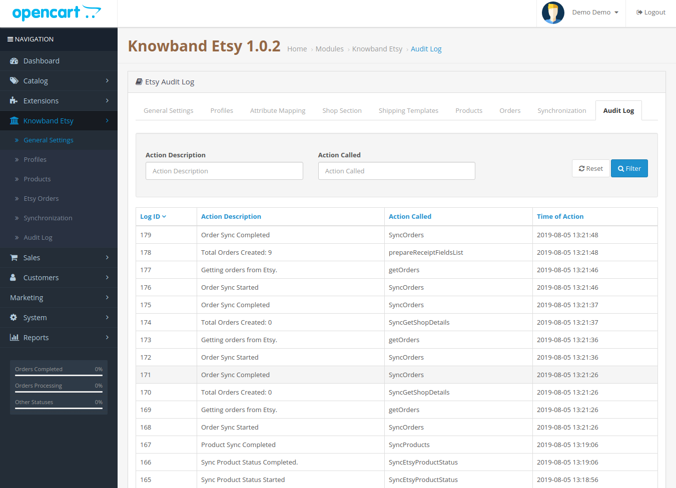 knowband-opencart-etsy-integration-admin-interface-audit-log