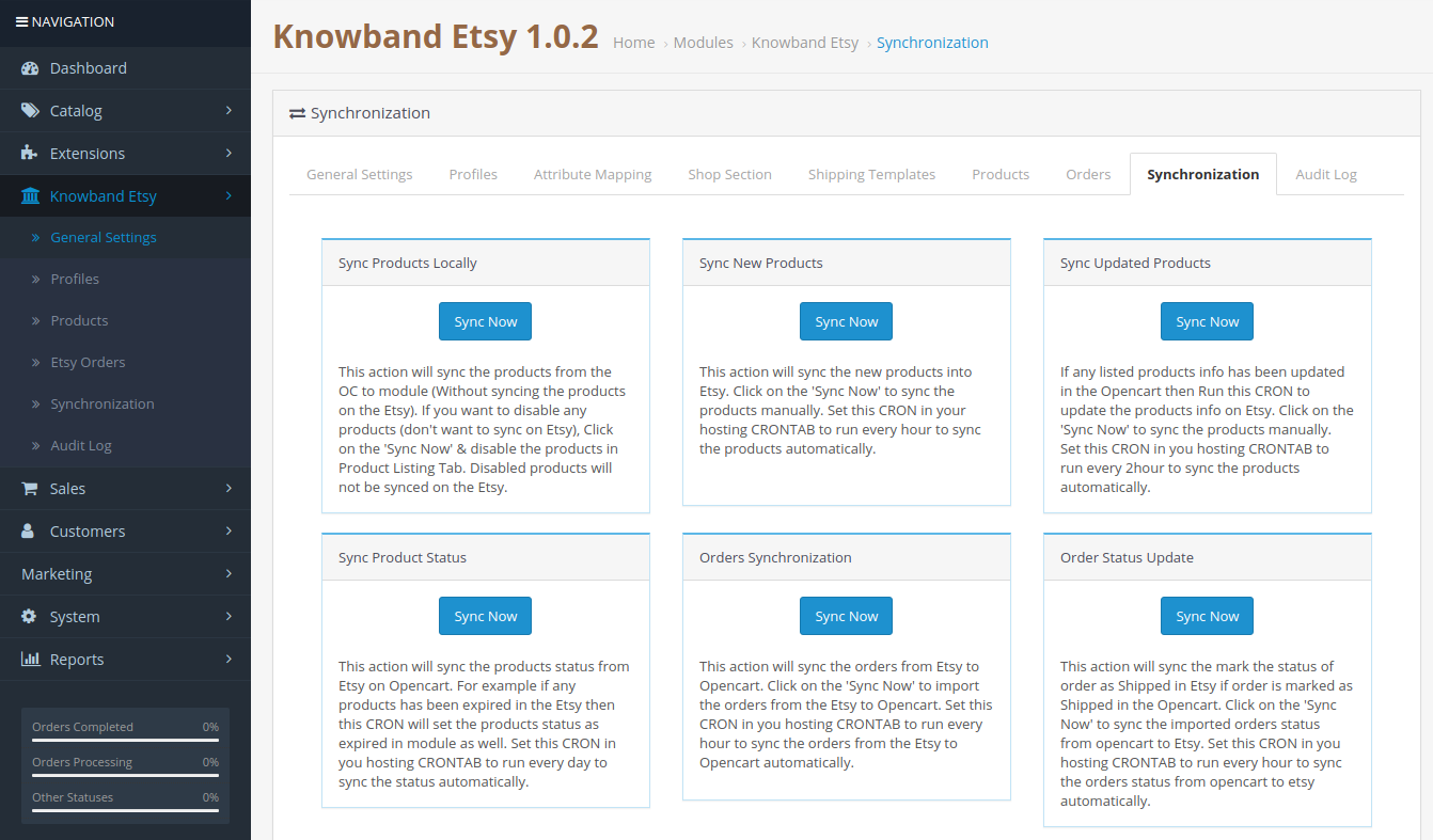 knowband-opencart-etsy-intégration-admin-interface-synchronisation