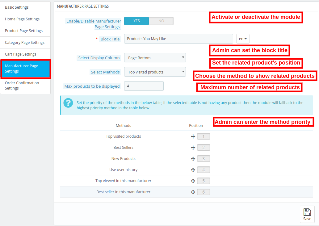 Prestashop Automatic Related Product module manufacturer settings
