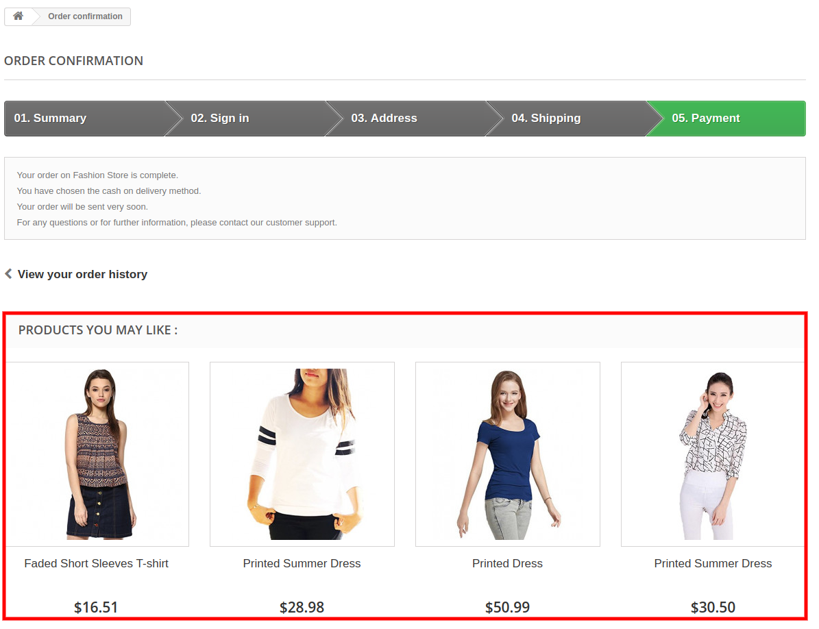 Prestashop product cross-selling addon front-end interface