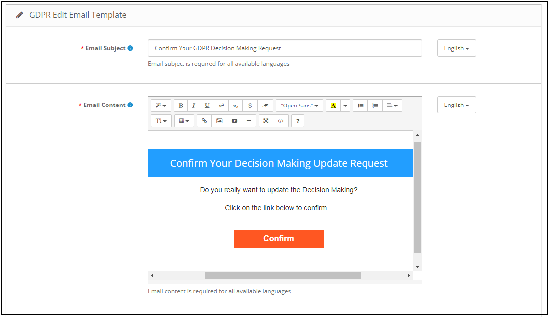 Modèle d'email - Confirmez votre demande de mise à jour