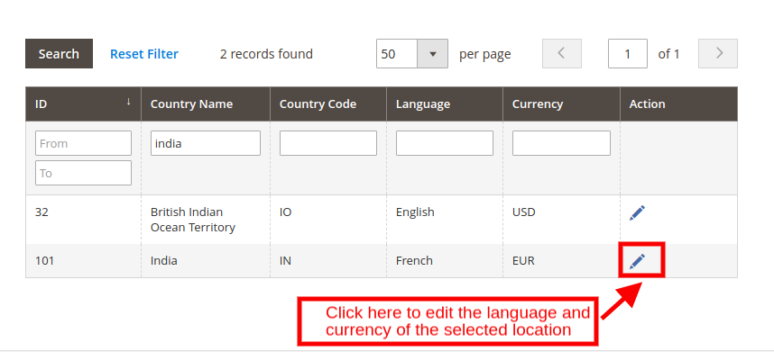 Editar asignación | Magento 2 Cambio automático de idioma y extensión de moneda