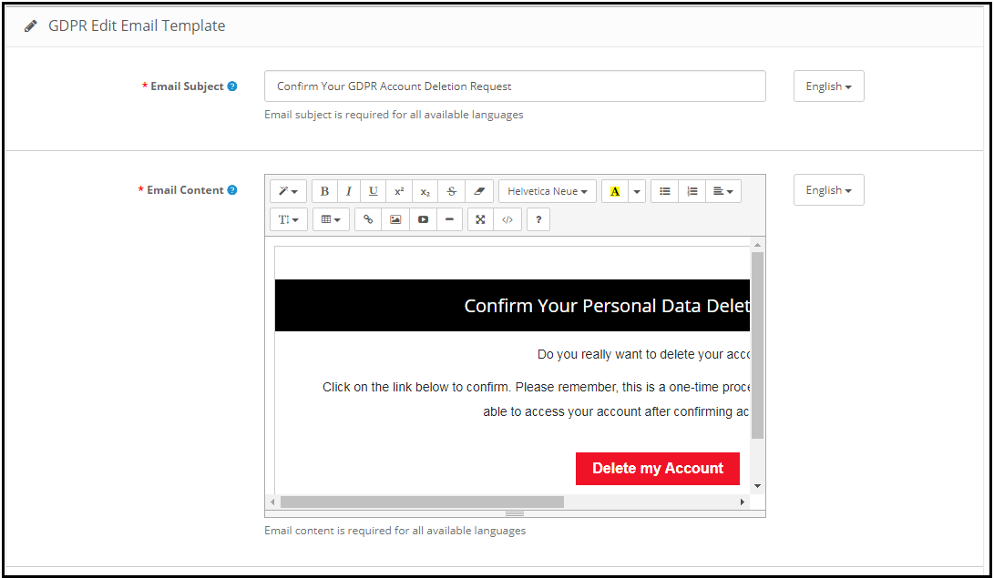 Opencart GDPR Edit E-mail Template - Knowband