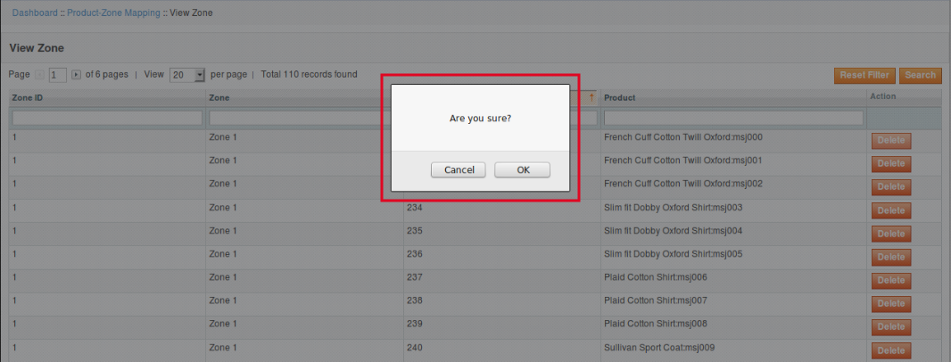 Magento Product Availability Check by Zipcode Extension - Delete the Product