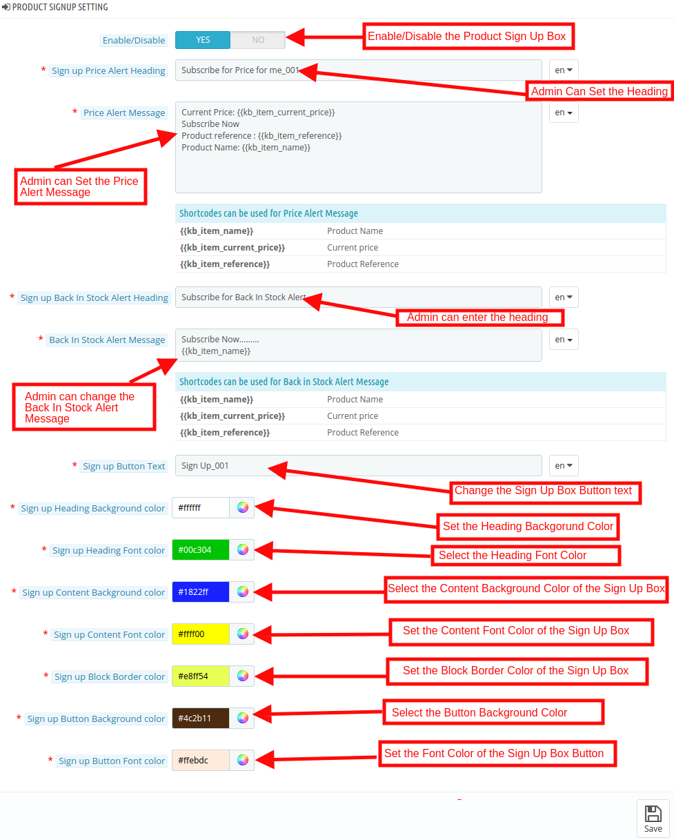 Módulo de notificación de inserción web Prestashop | Caja de registro de producto