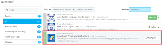 Prestashop web push notification module | Painel de administração