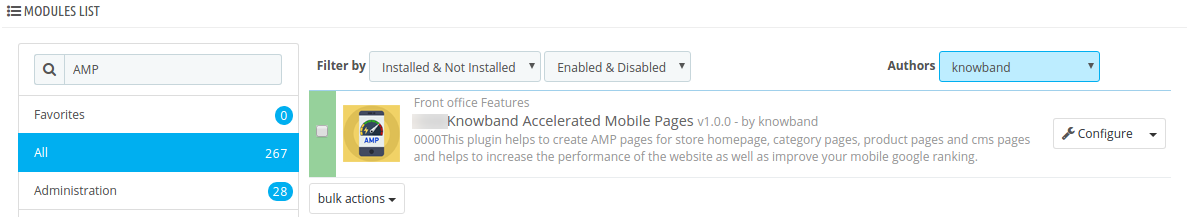 Configuration | Added accelerated mobile pages Prestashop (AMP)