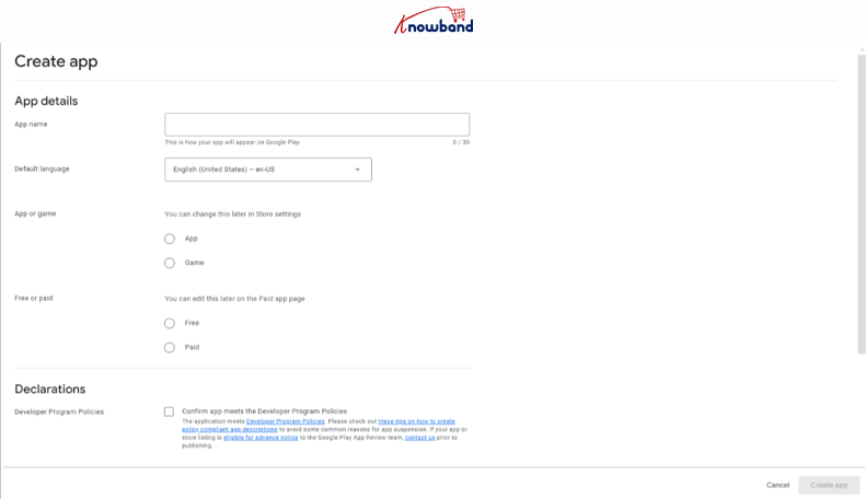 Crea l'app nell'account Play Console