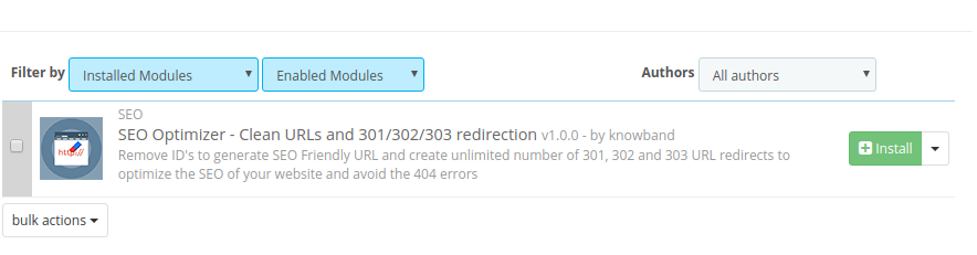 PrestaShop SEO Optimizer - URLs limpos e módulo de redirecionamento 301 / 302 / 303 | Configuração