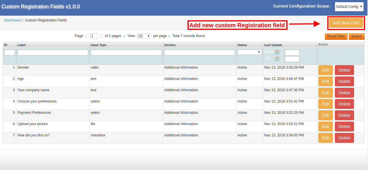 Das Magento Custom Registration Fields Plugin fügt ein benutzerdefiniertes Feld hinzu