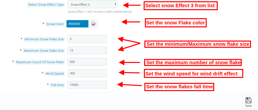 Effekt-Addon-Effekt von X -UMUM für Snowflurry-Effekte