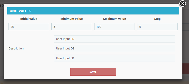 Prestashop Customization Price Calculator wartość wejściowa