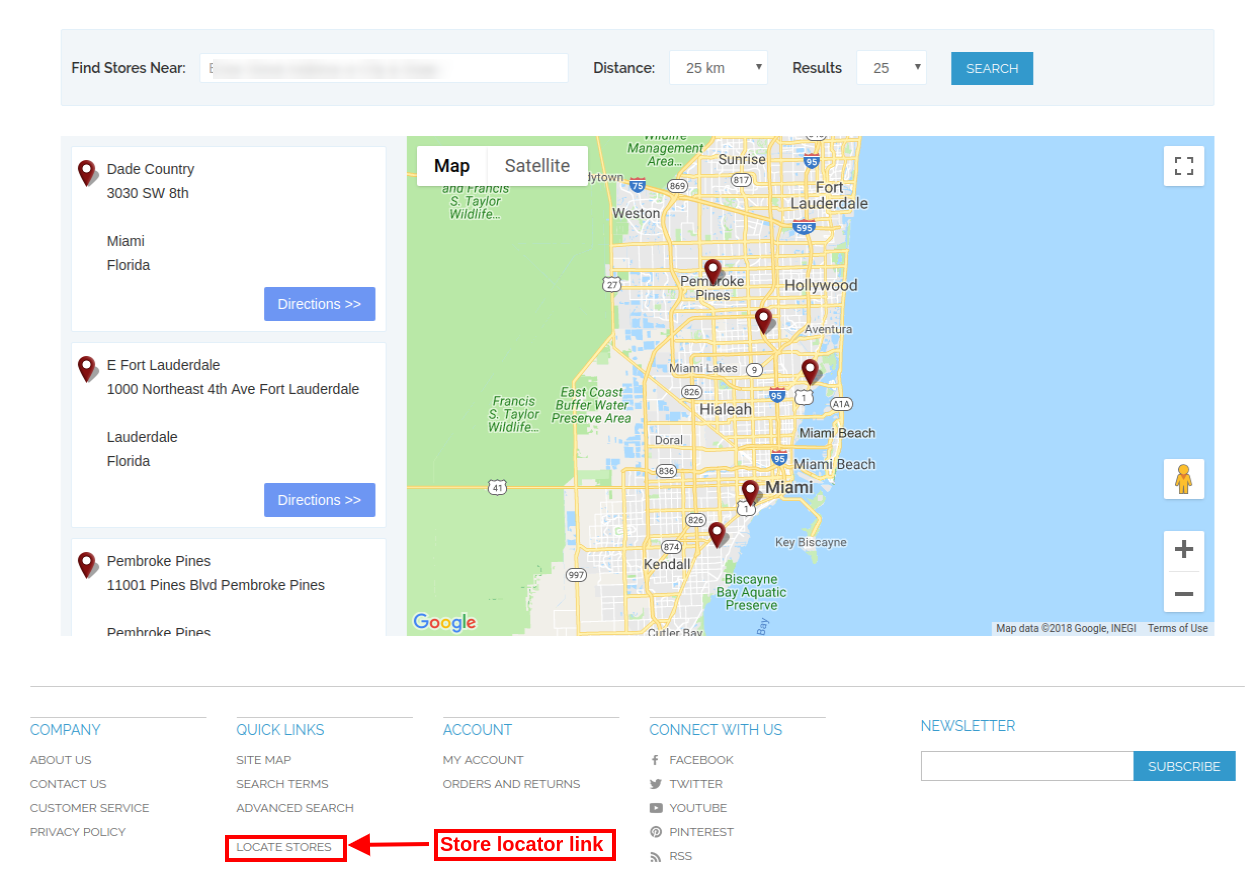 Magento store locator plugin front-end interface