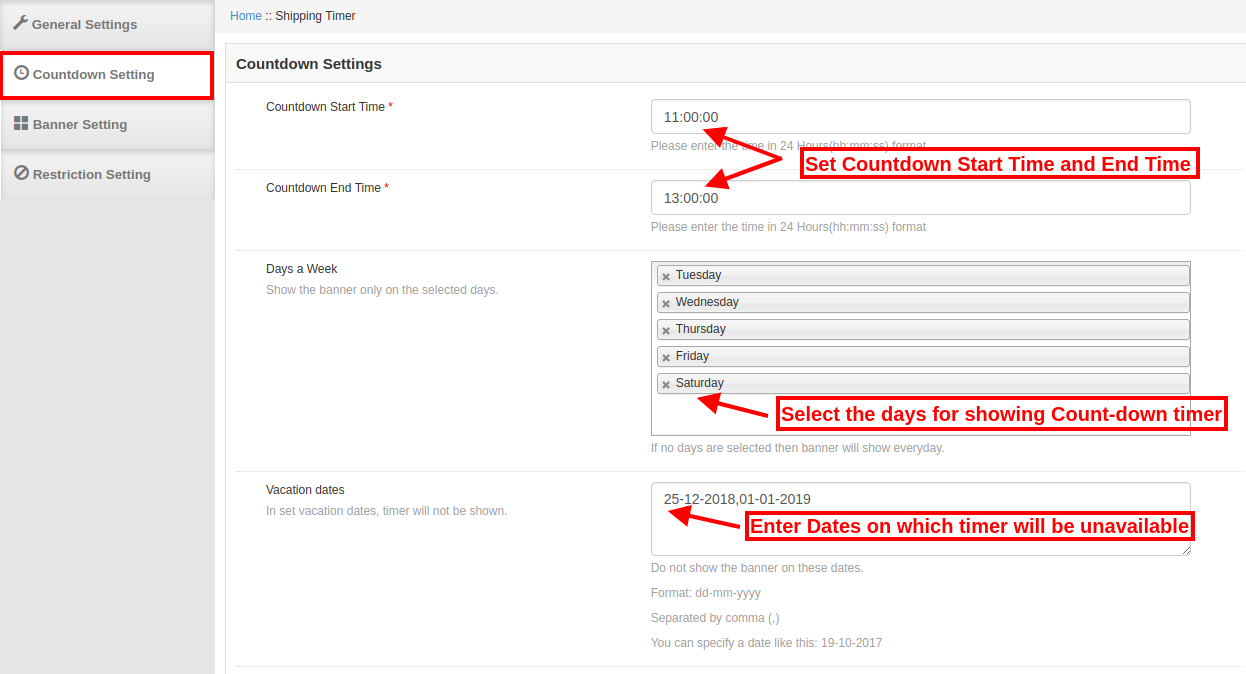 countdown settings Countdown timer module for Magento