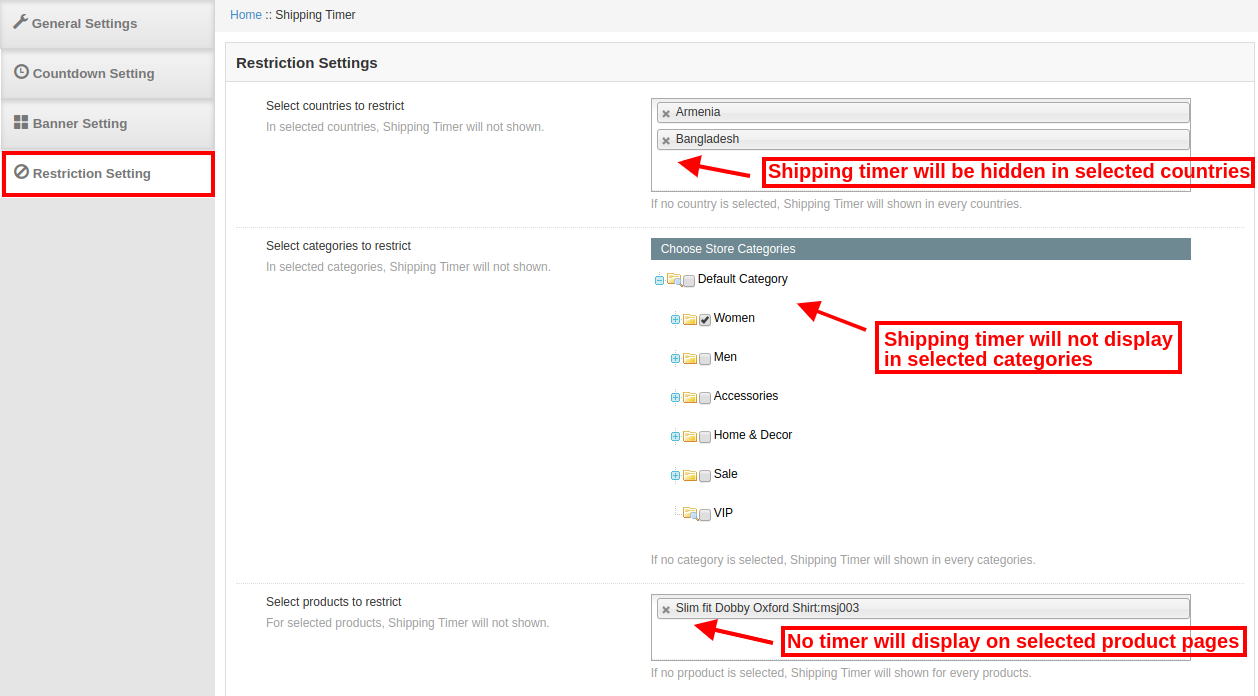restriction settings Magento Shipping module 