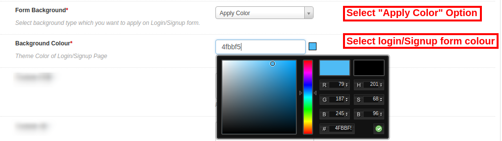 Module Magento Private Shop sélectionner la forme BG couleur