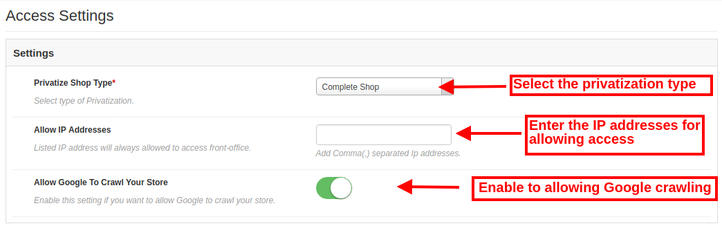 Magento Private shop Extension access-settings