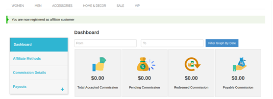 Dashboard-Magento Affiliate and Referral extension