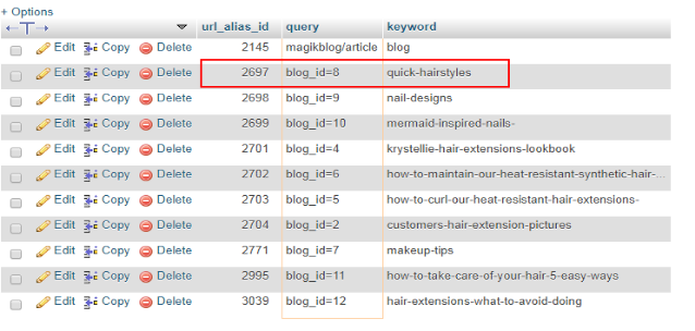 OpenCart setup URL alias table