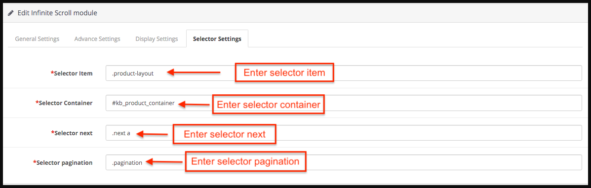 opencart-infinite-scroll-module-selector-settings
